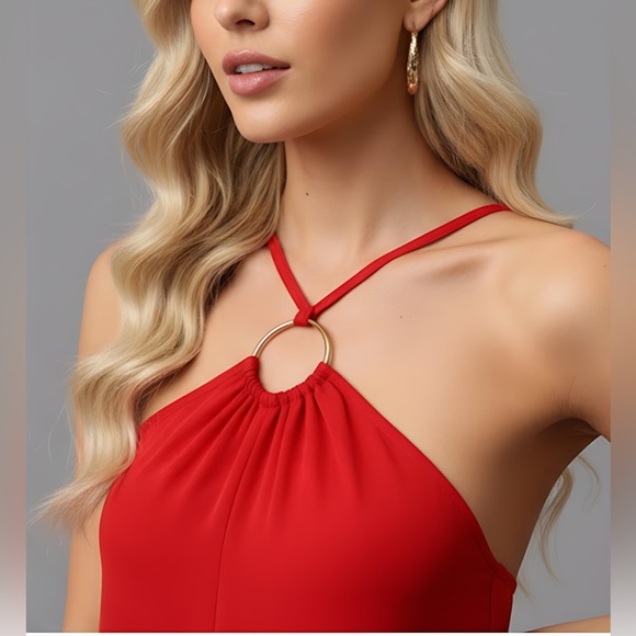 Red Split Hem Cami Top & Wide Leg Pants - Picture 4 of 9